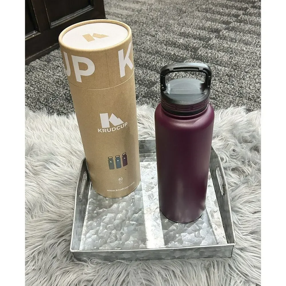 KRUDCUP 40oz Stainless Steel Dishwasher Safe Water Bottle With‎ Clip Handle PRPL